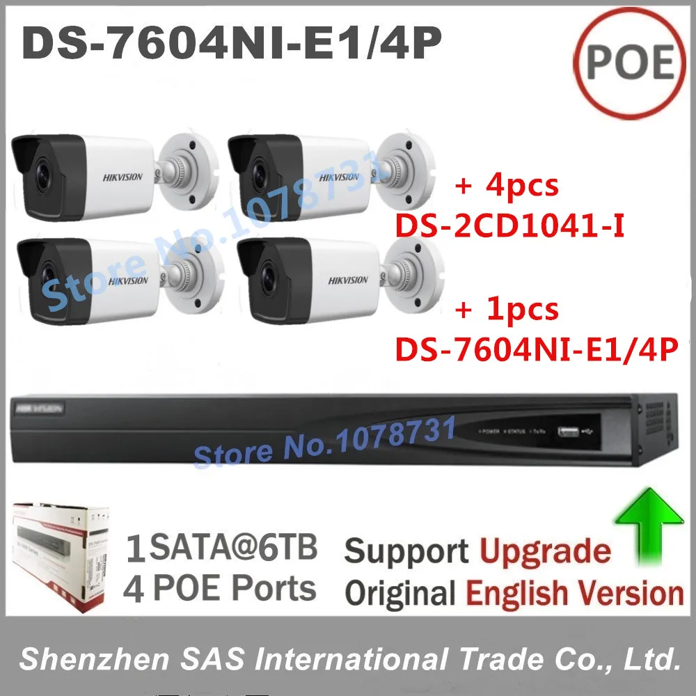 Hikvision видеонаблюдения Наборы NVR ds 7604ni e1/4 P 4ch с 4 портами poe + шт. 4mp Пуля IP камера
