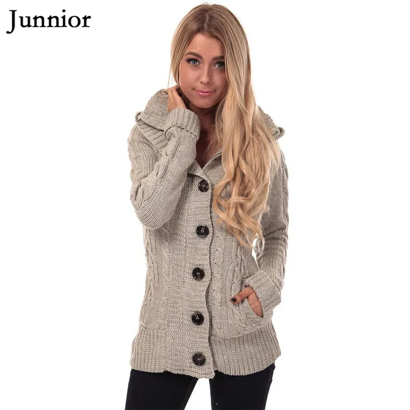 Womens Winter Cardigan Sweaters Cable Knit Open Front Hooded Button Down Sweater Coat Girls |