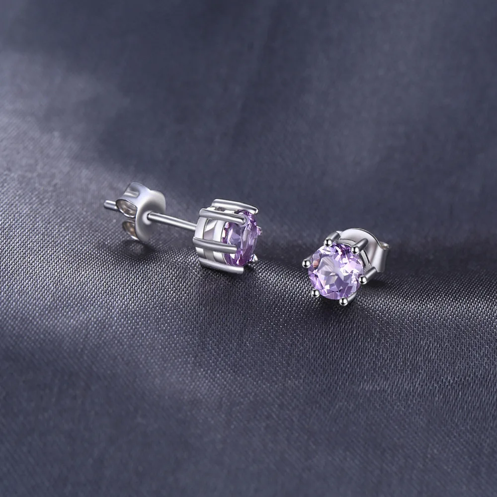 JewelryPalace круглый 0.9ct натуральный аметист серьги гвоздики Твердые 925 пробы серебро ювелирные украшения для женщин