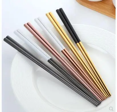 

Stainless steel titanium plated chopsticks Creative plating 2 color non-slip hollow insulation square chopsticks Family restaura