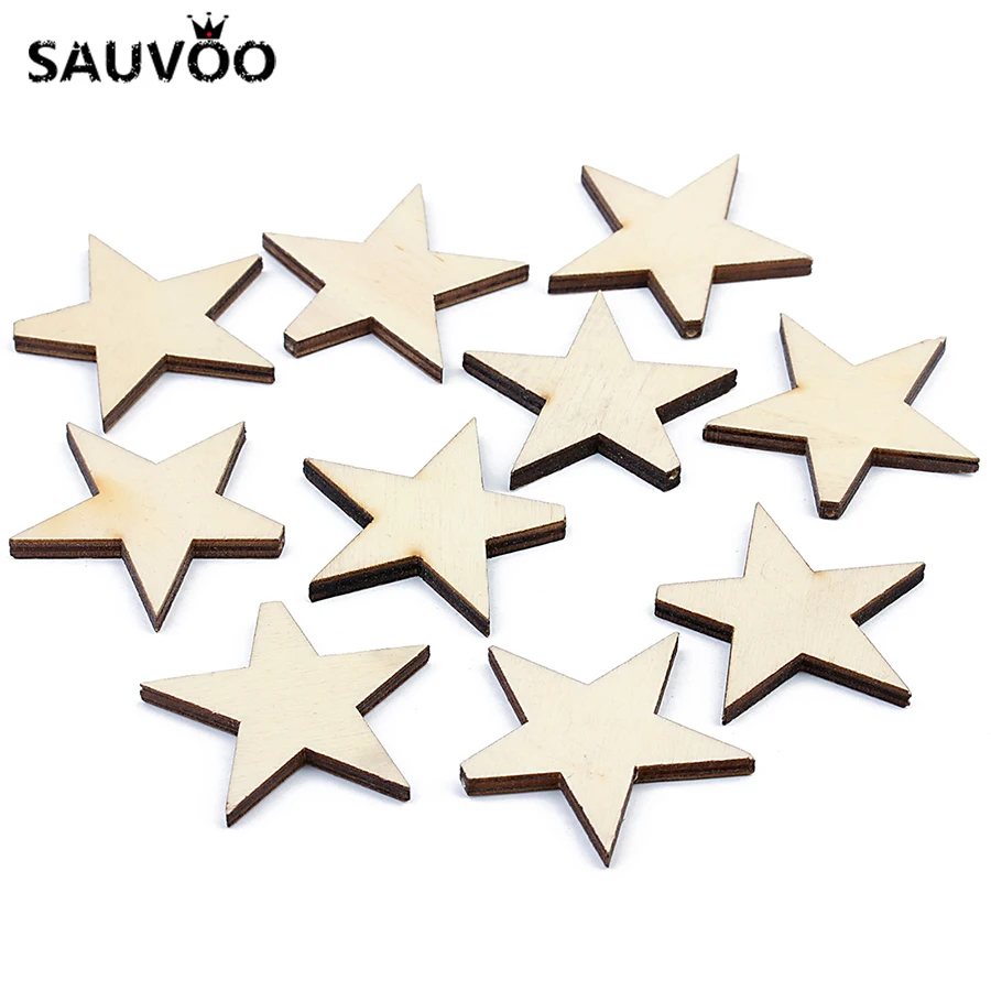 SAUVOO 50pcs Big Wood Star Charms Beads Dia 25mm 40mm Hole 1.5mm fit Pendant Necklace Bracelet DIY Jewelry Making Findings | Украшения и