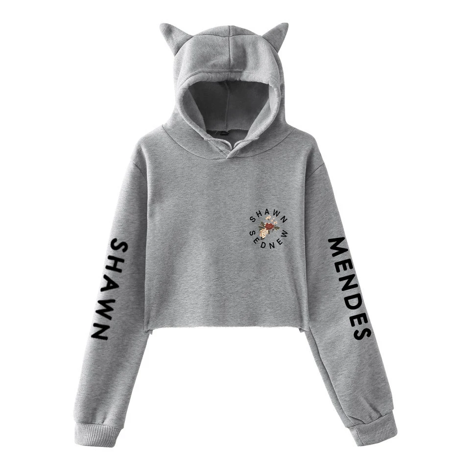 Shawn Mendes толстовки с длинным рукавом укороченный топ Kawaii Женская одежда для девочек топы толстовки повседневные Harajuku Kpop размера плюс 2XL
