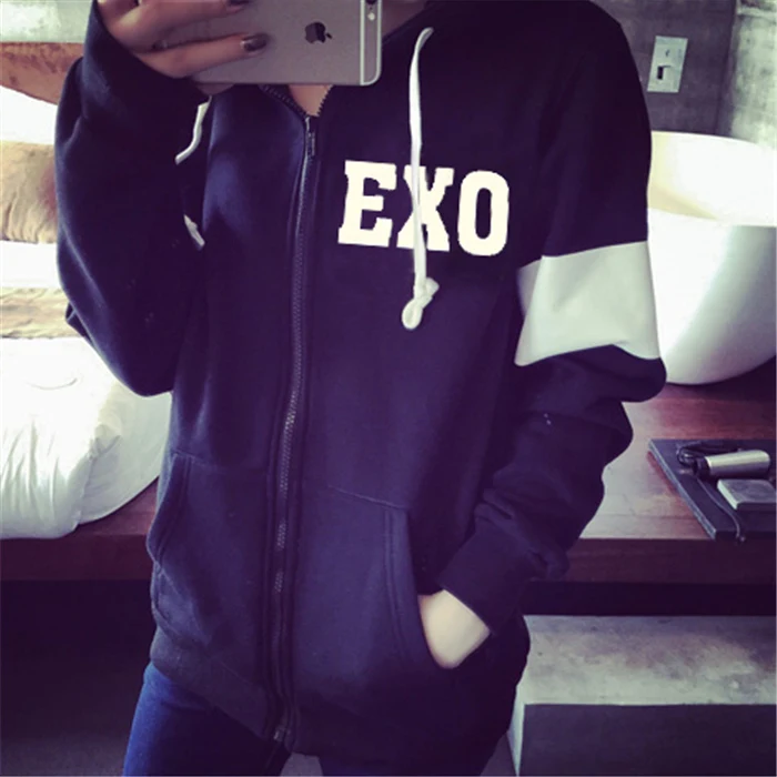 Kpop EXO одежда Свободный шнурок с капюшоном бейсбольная форма толстовки