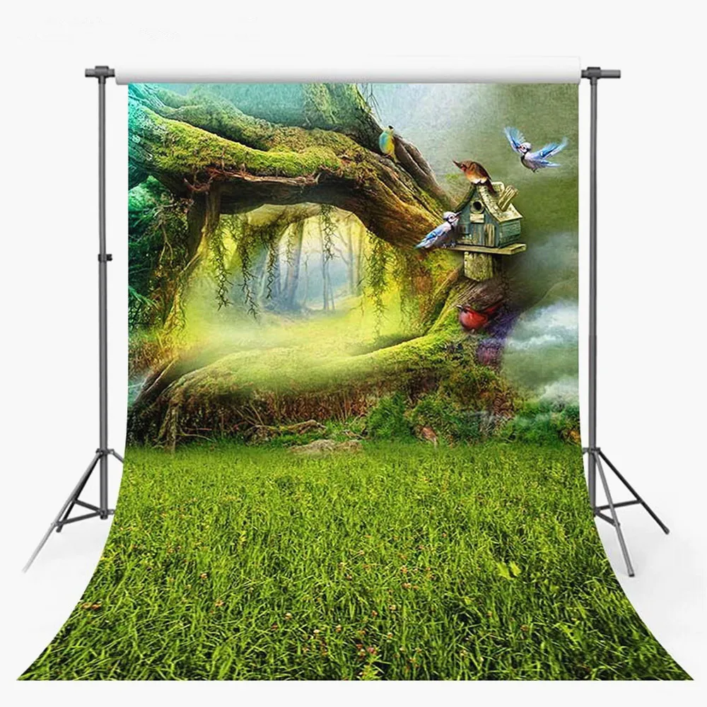 

Сказочный лесной фон для фотосъемки 5x7 футов зеленый стеклянный фон для фотосъемки лесной фон для детского дня рождения