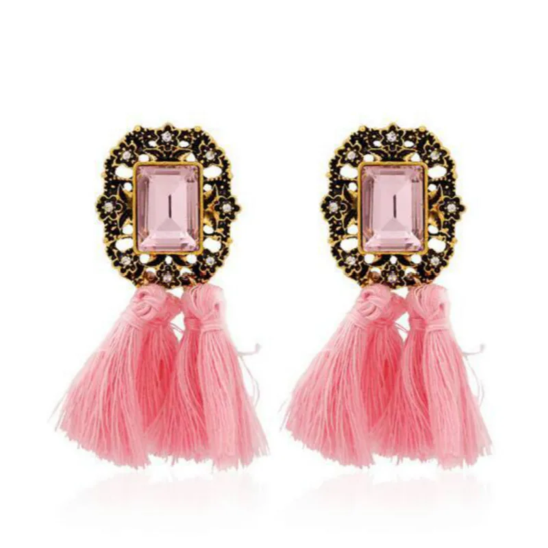 No Pierced Bohemian Ethnic Long Handmade Statements Tassel Clip On Earrings For female Vintage Square Popular Fringed Ear | Украшения и