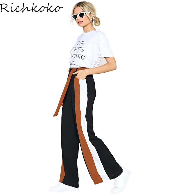 Richkoko свободные удобные широкие брюки ноги высокий пояс стройный Проходимую по
