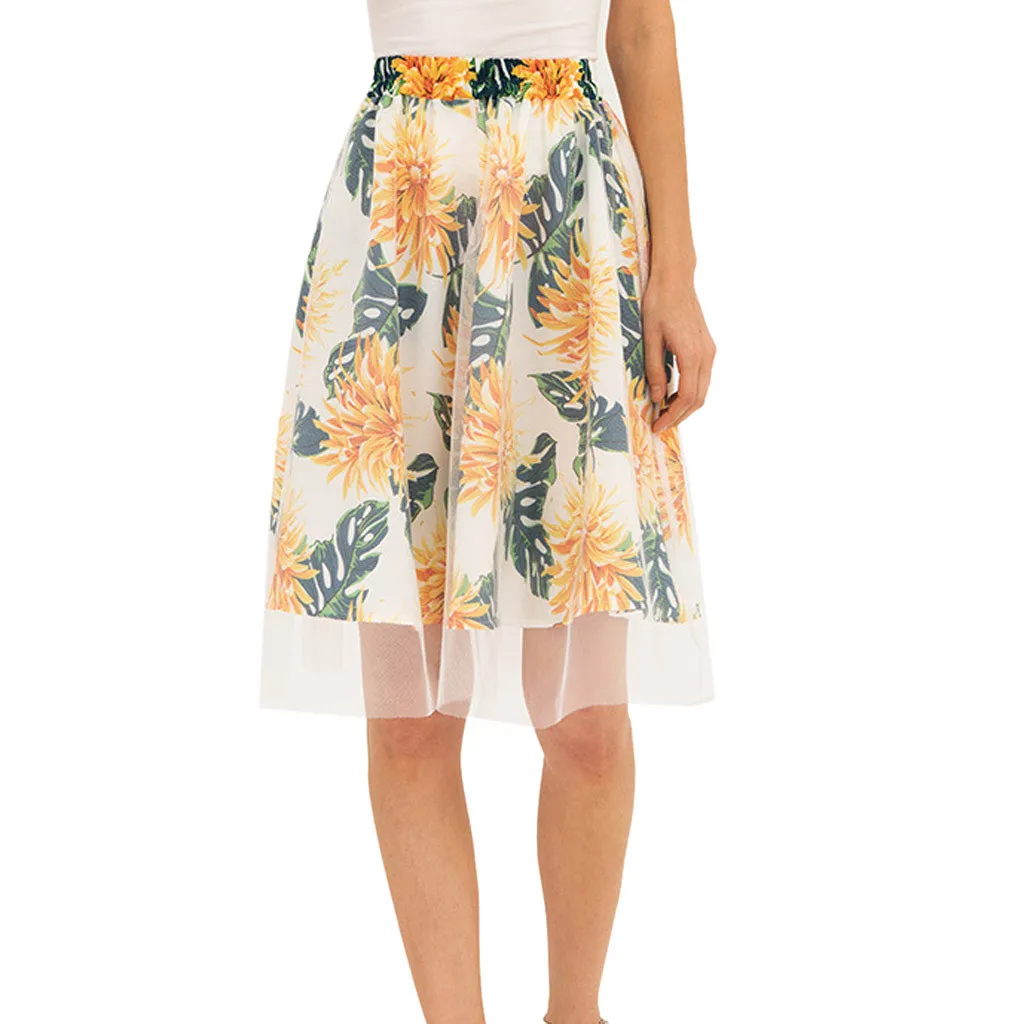 Женская юбка из тюля с цветочным принтом трапециевидная эластичная талия дна до