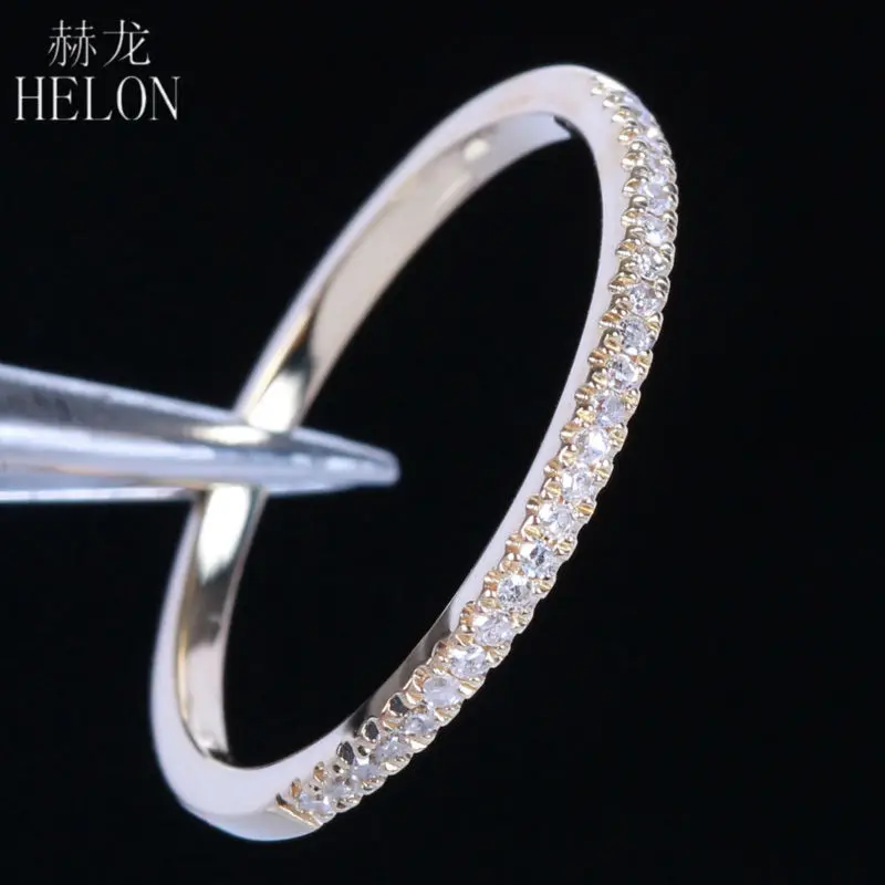 HELON ювелирные украшения Solid 14 К желтого золота проложить 0.15ct Подлинная Алмазы обручальные обручальное женские Fine Diamonds Кольцо