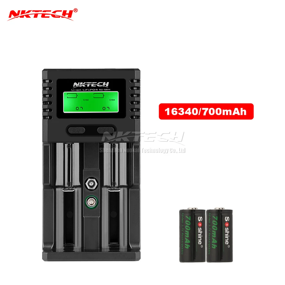 NKTECH H2 интеллигентая(ый) Батарея Зарядное устройство 2-слот ЖК-дисплей Зарядные устройства для автомобиля для Soshine 26650 18650 18500 14500 10440 9V ионно-литиевая никель-металл-гидридный аккумулятор с LiFePO4 - Цвет: With 2-16340 700mAh