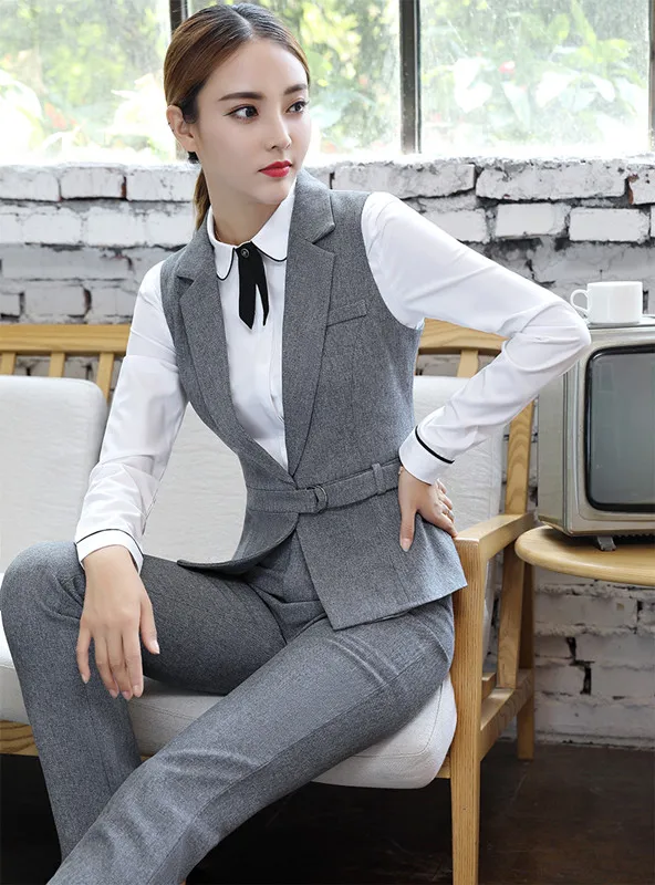 Женские повседневные брюки костюмы комплект из 2 предметов Элегантный жилет и с