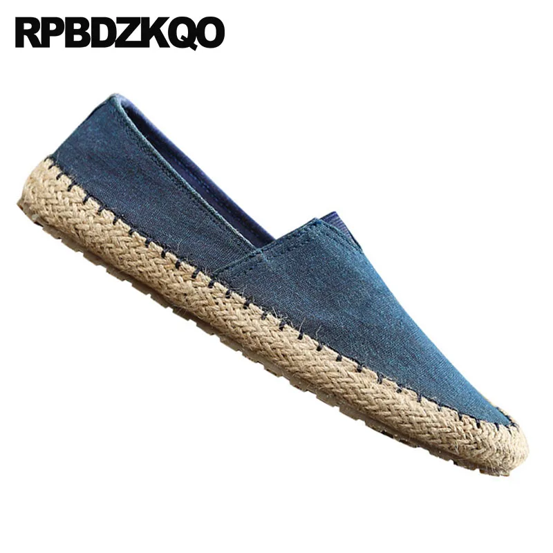 European Slip On Plus Size Espadrilles Summer Beach 11 46 Big Runway Large Italian Men Canvas Shoes Casual Blue Black Hemp Woven | Обувь
