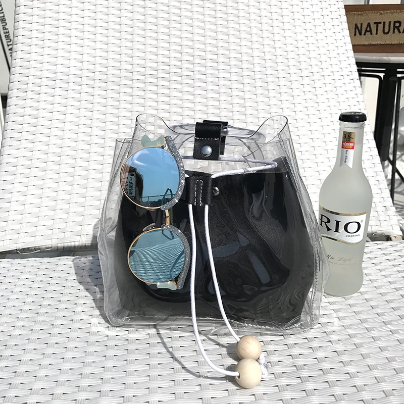 Ins Bag Woman 2018 New Beach Portable Bucket Fashionable Transparent Crystal Jelly | Багаж и сумки