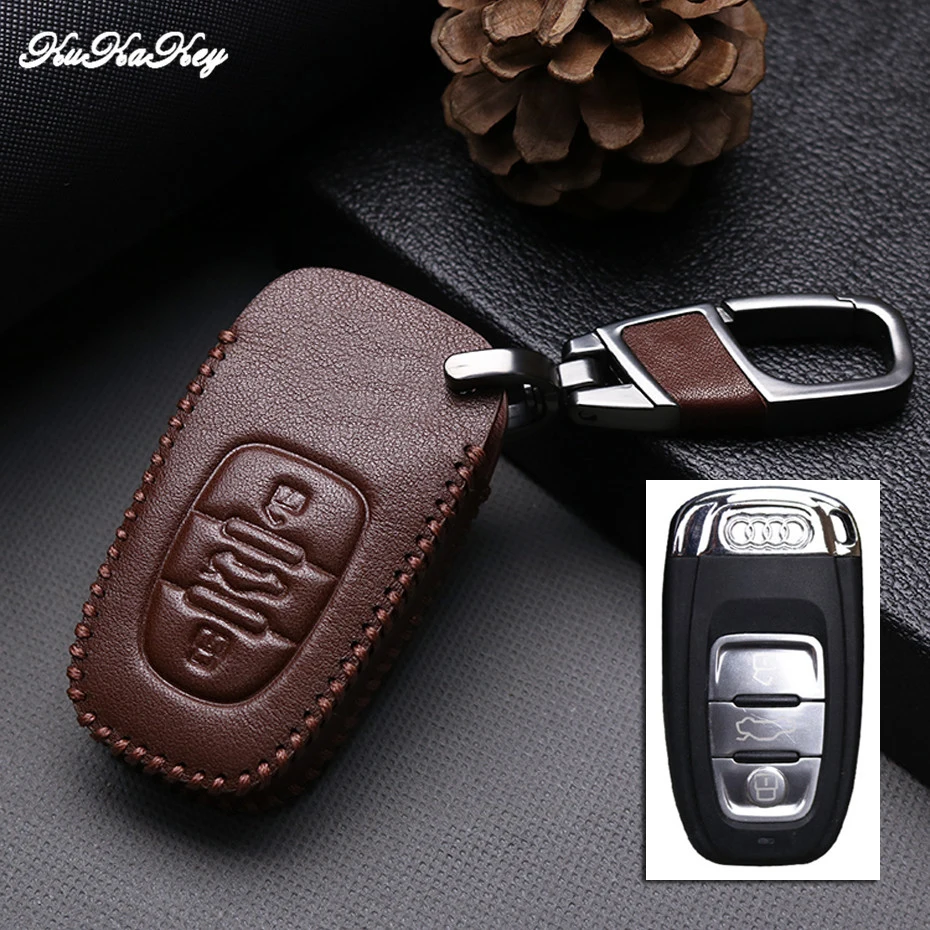 3Button Brown Для AUDI C5 C6 B7 B8 B9 80 S6 R8 A1 A3 A8L A4 A5 A6 A4L A6L Q3 Q5 Q7 TT Sline автомобиль ключ чехол защитной оболочки кожи - Название цвета: 3Button Brown