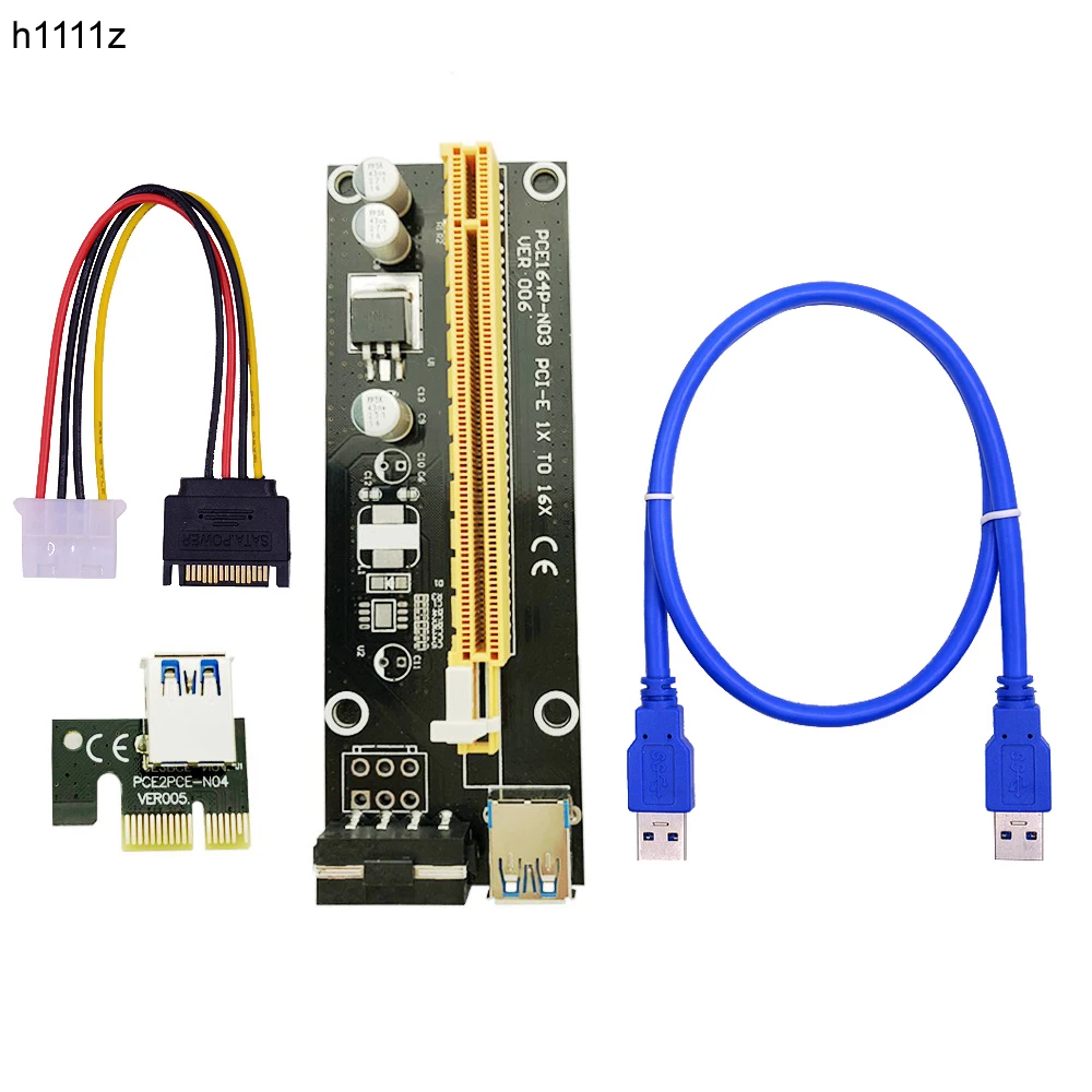 H1111Z VER006 PCI E Райзер карта 006 PCIE 1X до 16X удлинитель 60 см USB 3 0 кабель SATA 4Pin Molex Power для