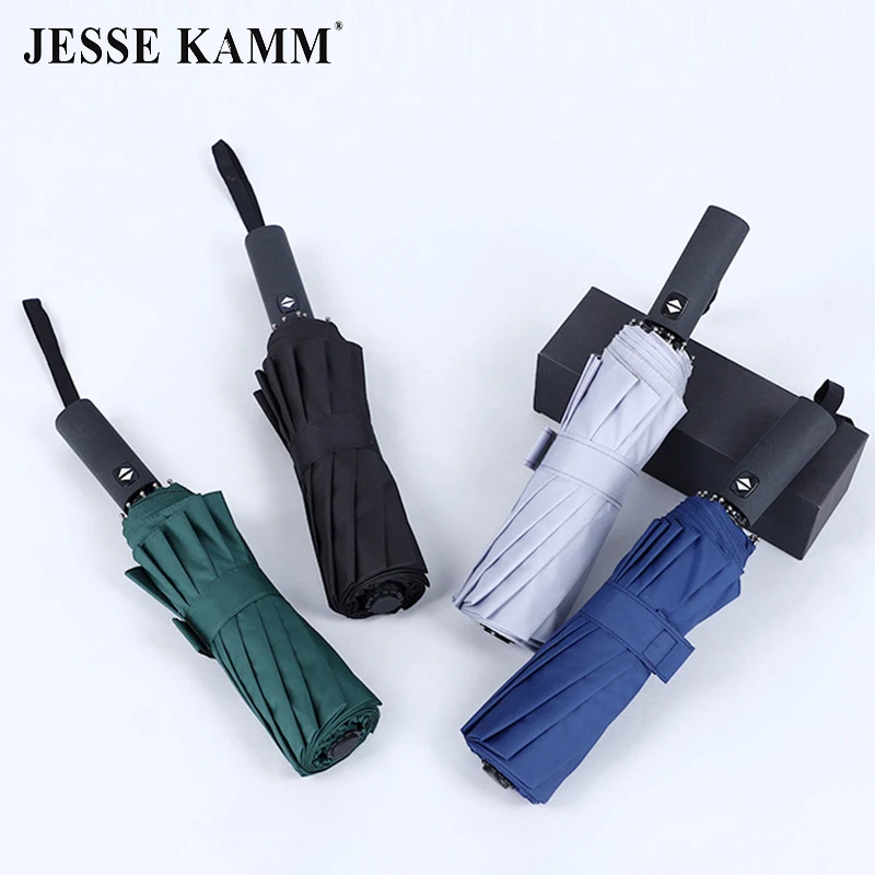 

JESSE KAMM 115CM 12 Spokes Fully Automatic Umbrella Three Folding 210tT Pongee Strong Windproof Umbrella For Business Men Women