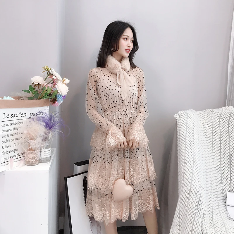 Женский комплект ALPHALMODA с меховым воротником милый бант звезды принт длинными