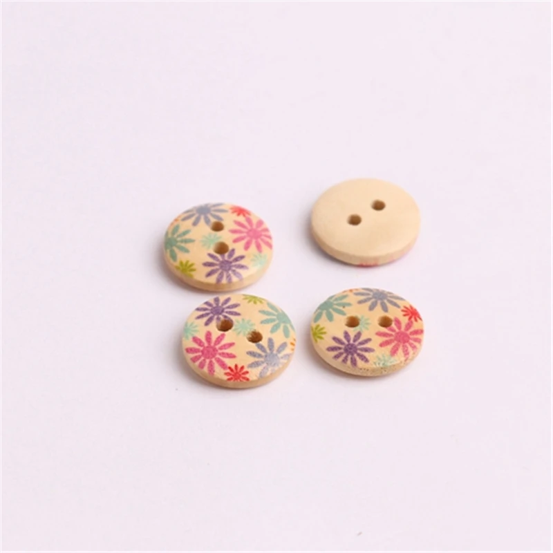 100 шт. разноцветные Круглые 2 отверстия пуговицы для рукоделия дерево натуральный