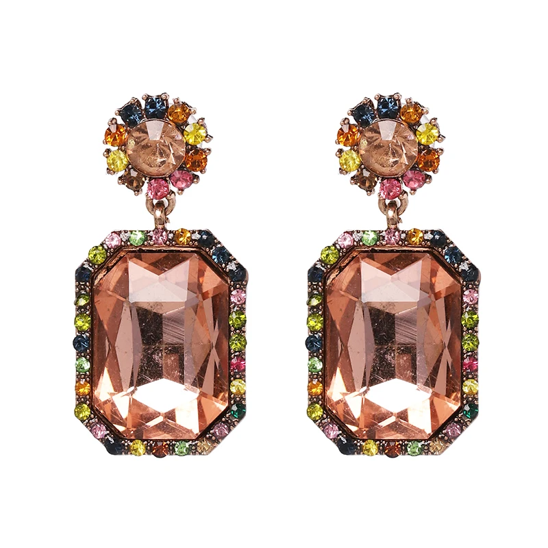 

FASHIONSNOOPS Trendy Jewelry Ethnic Big Colorful Dangle Drop Earrings For Women Rhinestone Earrings Bijoux