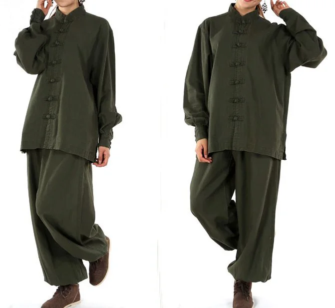 Унисекс Толстая хлопковая и льняная верхняя одежда для осени весны форма Тай Чи