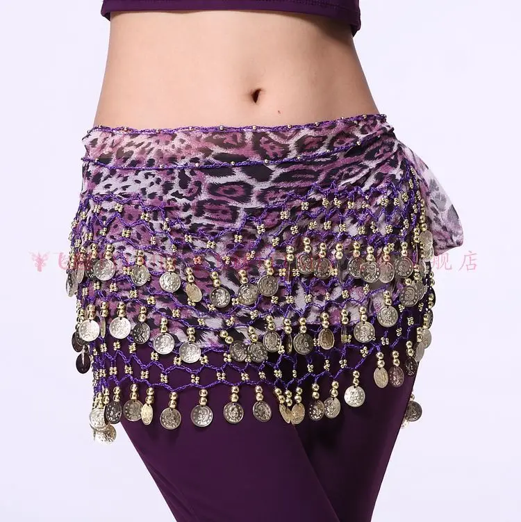Женский шифоновый костюм для танца живота пояс с золотыми монетами и леопардовым