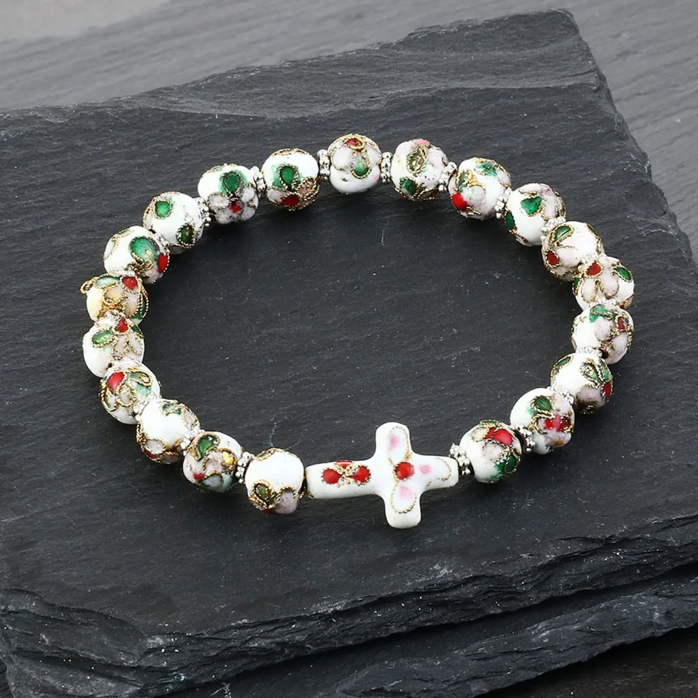 Женский pulseira Шарм перегородчатая четки бусины браслет наручная повязка наручник боком крест браслеты модные украшения для девочек Йога подарок SL067