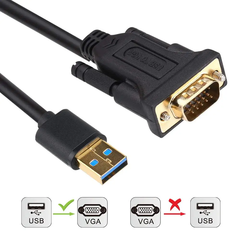 USB to VGA Cable Electop USB 3,0 Мужской к VGA Мужской кабель 1,5 м USB к VGA адаптер аудио видео конвертер для ПК ноутбука HDTV мониторы Windows XP/10/8 - Цвет: USB to VGA Cable