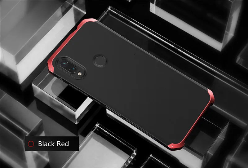 Black Red Защитный металлический чехол с алюминиевой рамкой для Xiaomi redmi note 7, чехол, ударопрочный жесткий чехол из поликарбоната для Xiaomi redmi note 6, 7, fundas capa - Цвет: Black Red