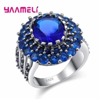 charming romantic blue flowers crystal stone rings 925 sterling silver cubic zirconia party jewelry for womens day