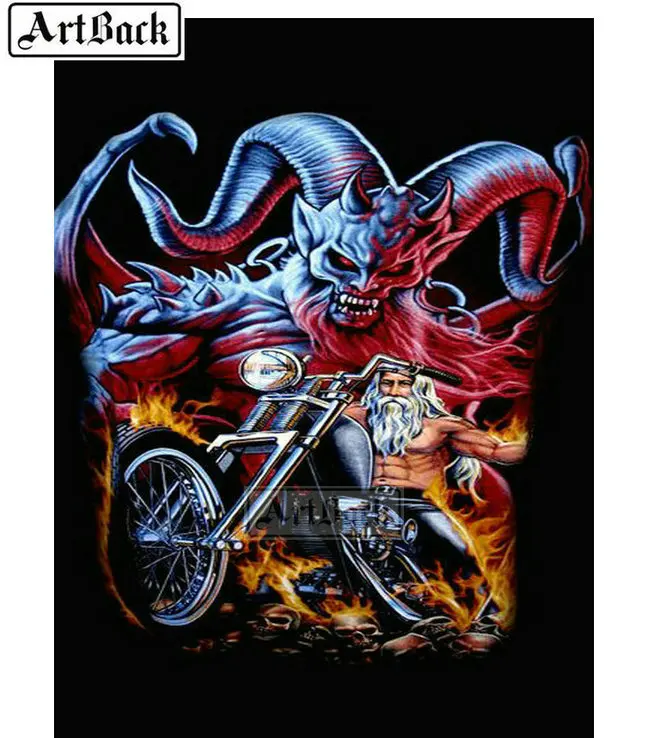 Алмазная живопись 5d сделай сам картина с черепом мотоциклом полностью