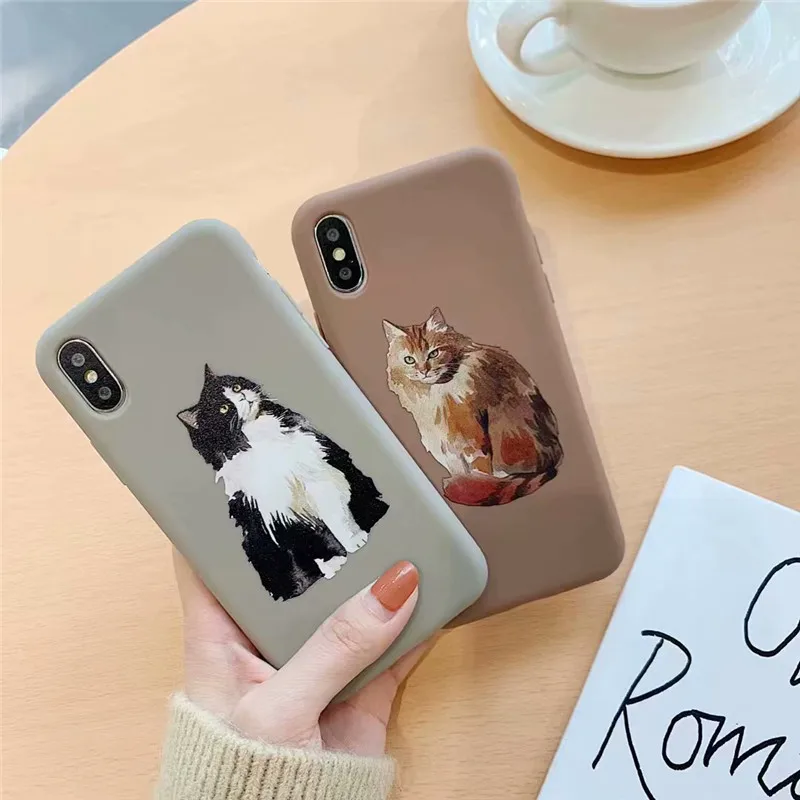 Милый мягкий чехол на корпус телефона с мультяшным котом для iPhone 8 7 6 6s Plus матовый