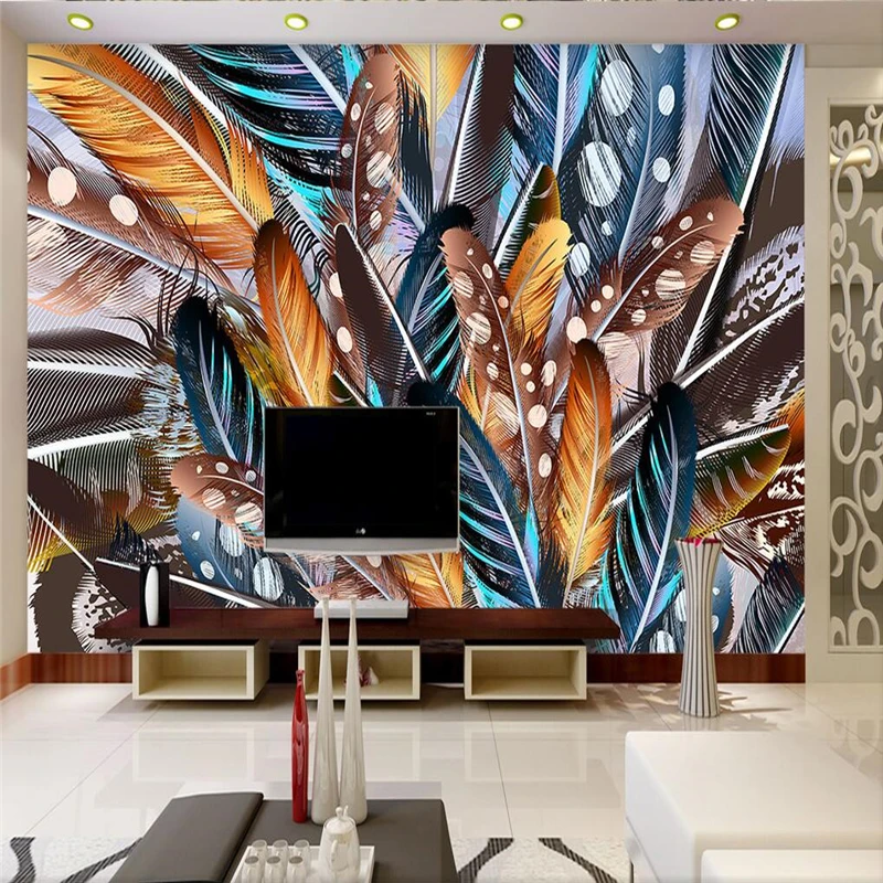 

beibehang Custom 3d wall paper bright and colorful fashion color peacock feathers wallpaper sofa living room TV wall decoration