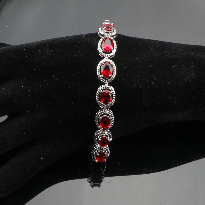 925 Sterling Silver Jewelry Sets For Women Wedding Square Red CZ White Austrian Crystal Bracelets/Earrings/Pendant/Necklace/Ring | Украшения