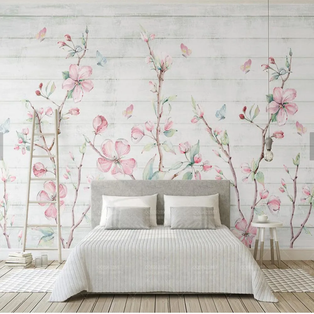 

Colorful Sakura Oriental Cherry Blossom Flower Mural Photo Wallpaper Wall Decor Hand Painting Floral Butterfly Wallpapers Roll