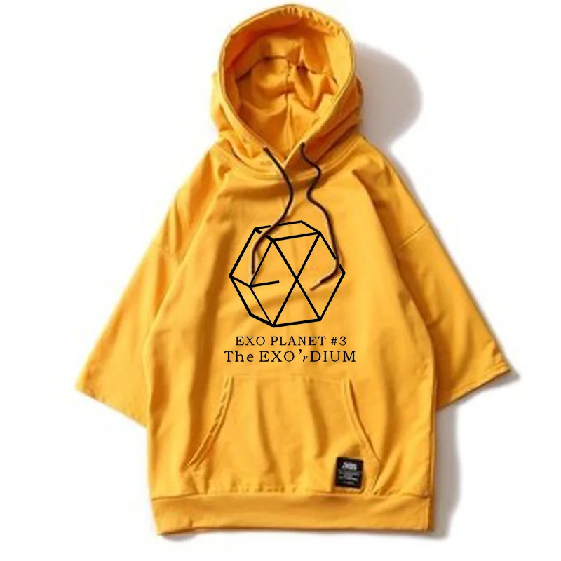 EXO/Комбинированная футболка с короткими рукавами и капюшоном изображением Чжан