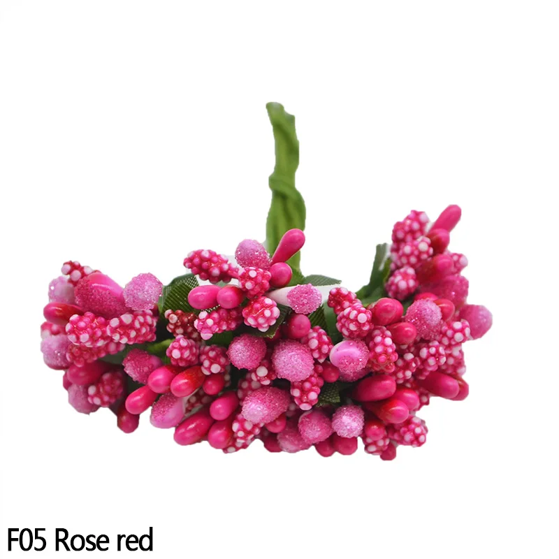 F05 Rose red 12 шт. мини пластиковые искусственные тычинки цветов Свадебные украшения Diy ВЕНОК рукоделие Подарочная коробка Скрапбукинг поддельные цветы - Цвет: F05 Rose red