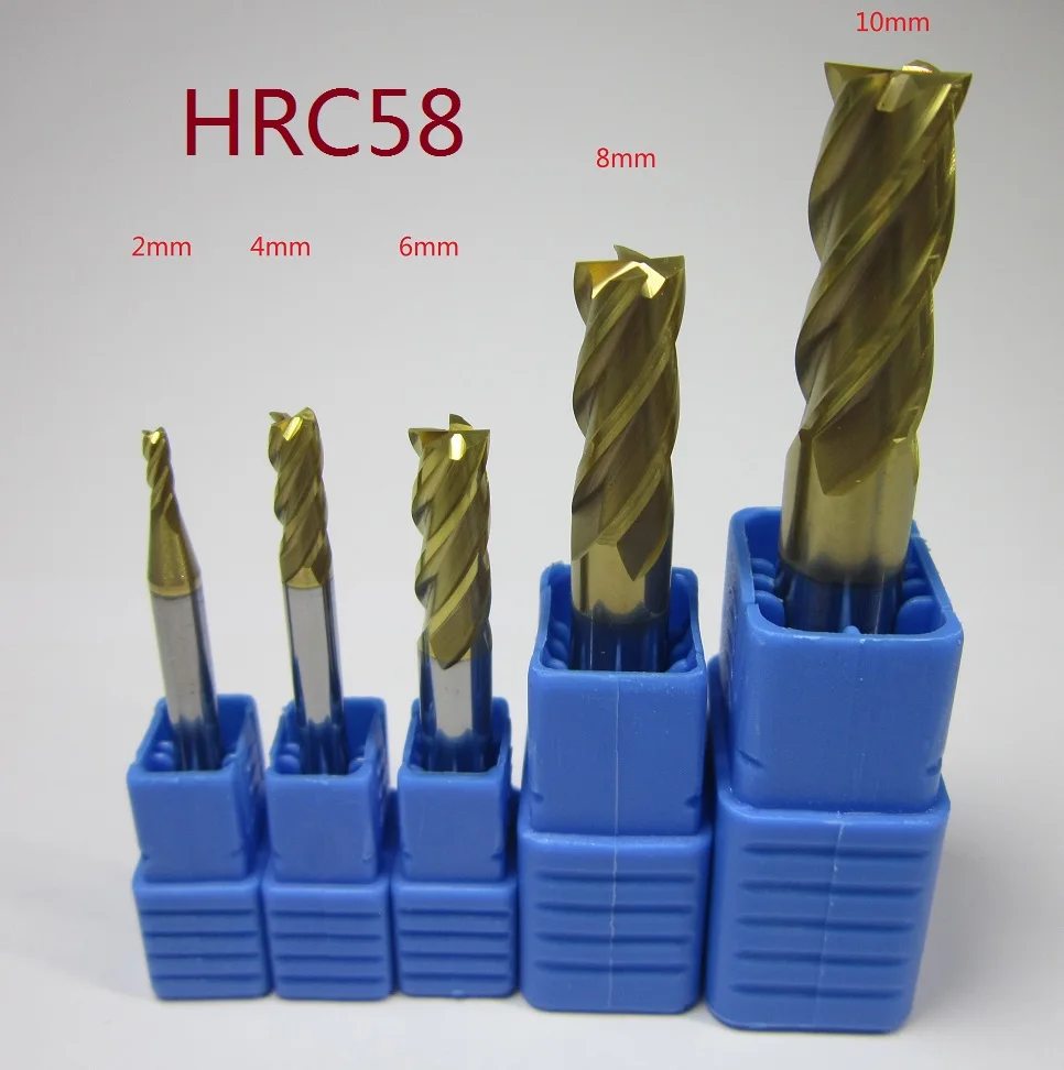 HRC58 2mm-10MM 5 шт./лот 2 мм 4 мм 6 мм 8 мм 10 мм четыре 4 флейты карбидные плоские концевые фрезы Набор ЧПУ резцы для фрезы резки для металлообработки - Длина режущей кромки: HRC58 2mm-10MM