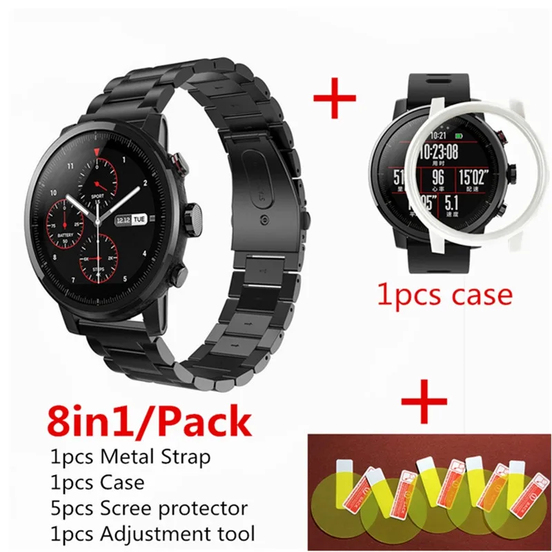 black 1 8В1 смарт-ремешок Huami Amazfit Stratos 2 Rhythm для спортивных часов+ 1 Защитная крышка+ 5 Защитная пленка Amazfit 2 - Цвет: black 1