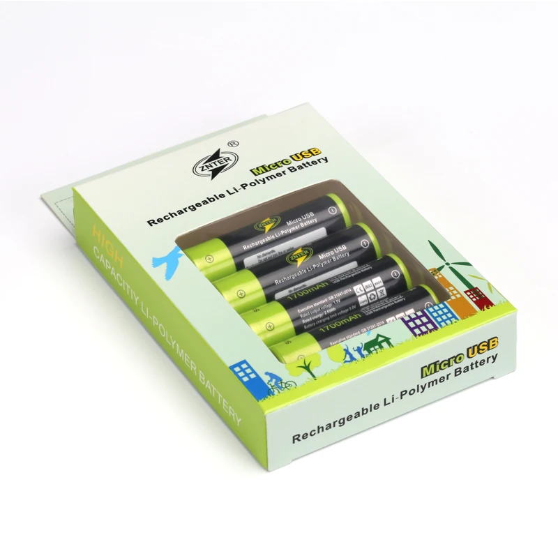 ZNTER 2/4 шт 1,5 V AA Перезаряжаемые Батарея 1700 мАч зарядка через usb литий-полимерный Батарея акумуляторная батарея с микро-зарядка через usb кабель Прямая поставка