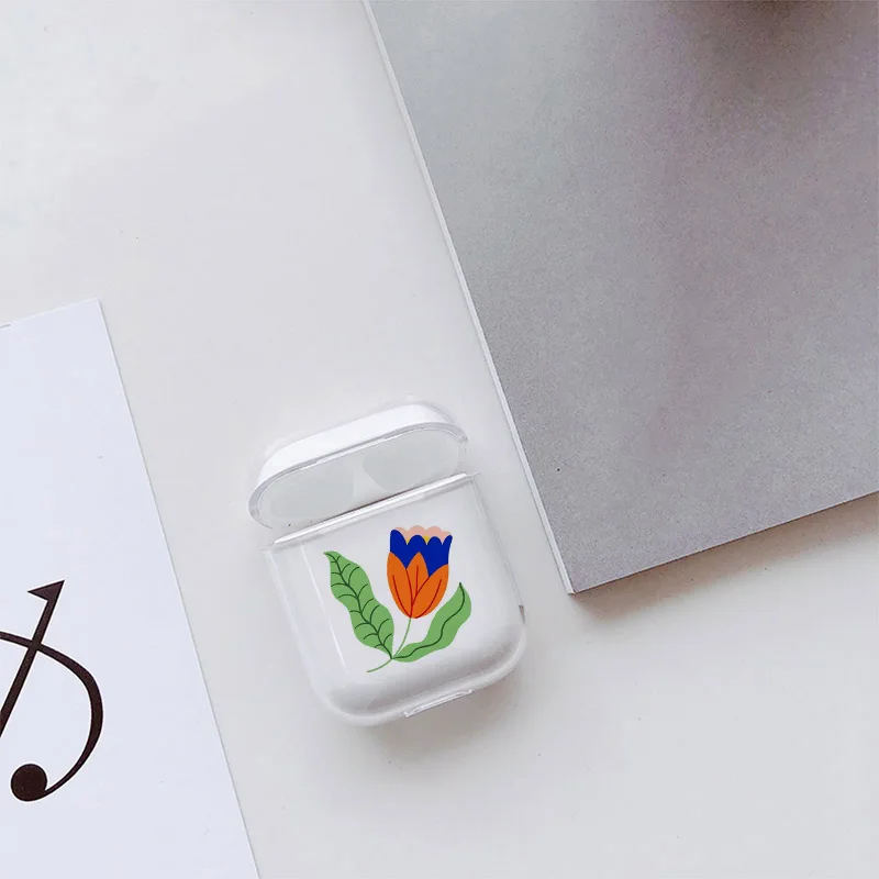 Жесткий Чехол для AirPods чехол милый Bluetooth наушники чехол для Airpods мультфильм искусство цветок прозрачный защитный чехол - Цвет: 06