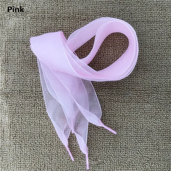 Pink 4 см широкие шнурки из органзы, прозрачные шифоновые кружевные плоские шелковые шнурки с большим бантом, широкие шнурки для спорта и отдыха - Цвет: Pink
