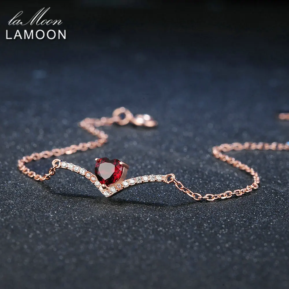 Lamoon Сердце 100% натуральный драгоценный камень классика красный 0.3ct Гранат 925 пробы