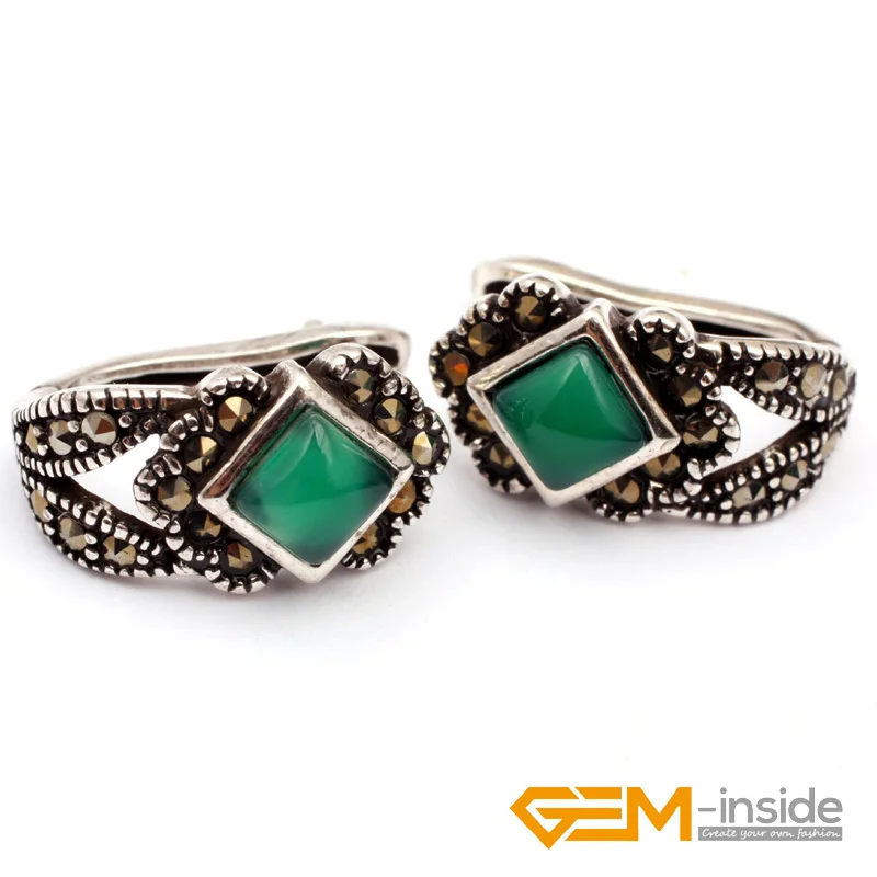 Набор ювелирных изделий: серьги-кольца из натурального агата и античного