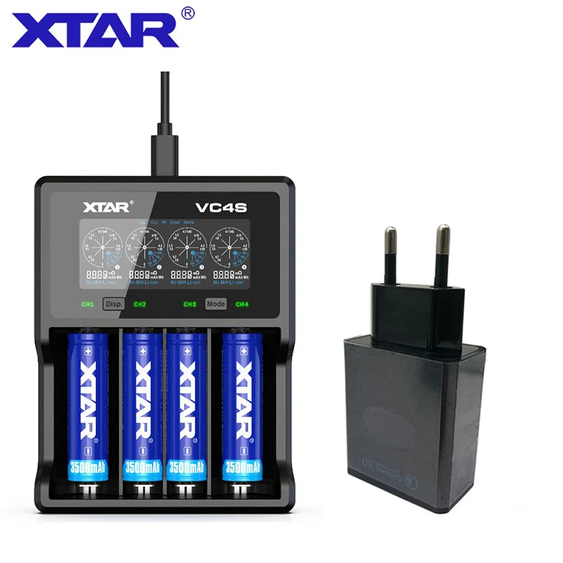 VC4S with EU Plug XTAR VC4 S VC4S QC3.0 быстрая зарядка, Max3A для один слот применяется к 3,6/3,7 v Li-Ion IMR/INR/ICR/Батарея 18650 14500 20700 21700 - Цвет: VC4S with EU Plug