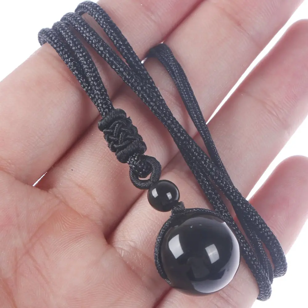 

Natural Stone Black Obsidian Rainbow Eye Beads Ball Pendant Transfer Lucky Love necklaces pendants christmas gift drop shipping