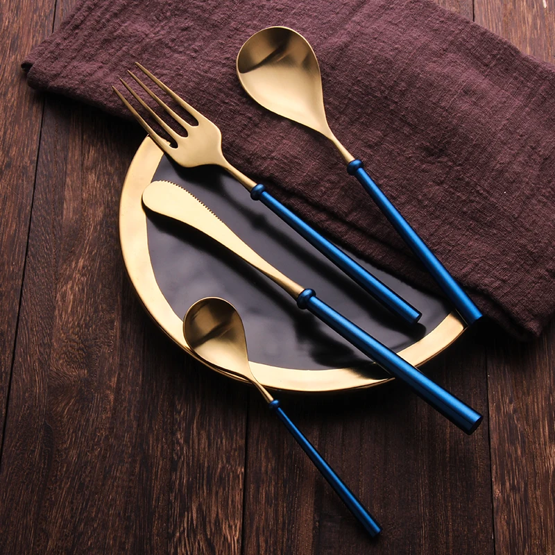 Женская столовая посуда из нержавеющей стали голубого и золотого цвета 4 шт.
