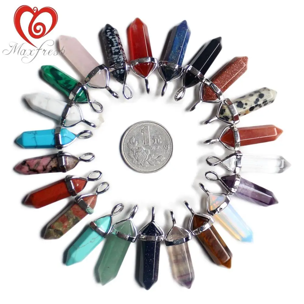 Maxfresh модные натуральный камень в виде пули Sharp Кристалл столб для женщин цепочки