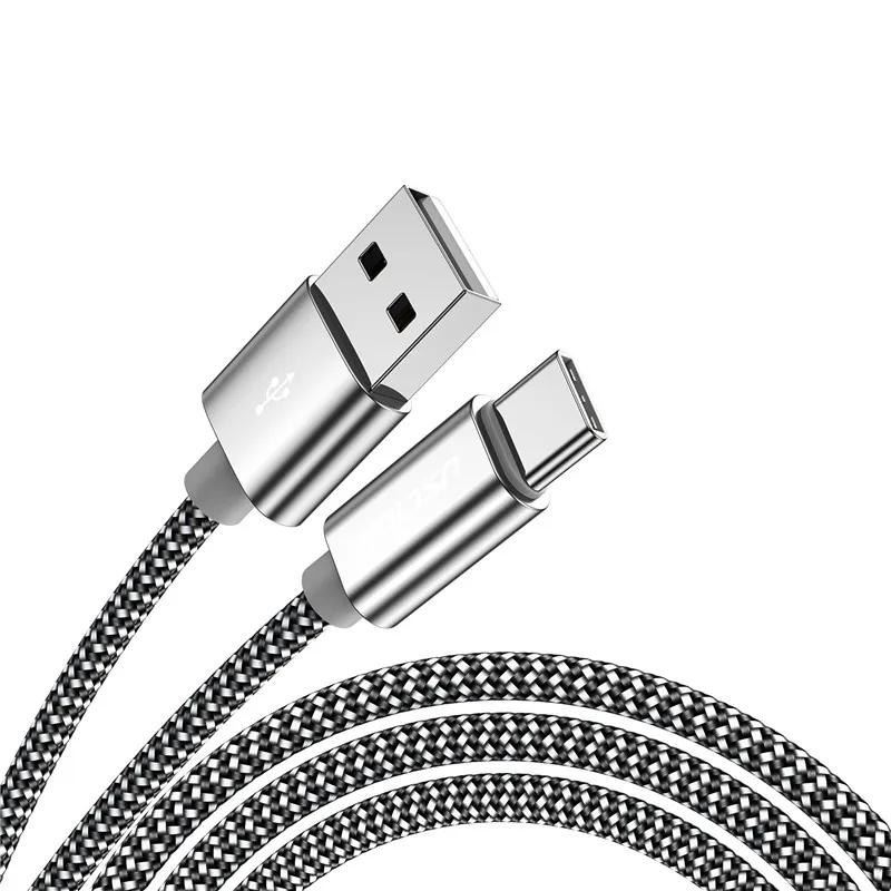 USLION usb type C кабель 2.4A кабель передачи данных для быстрой зарядки для Xiaomi 8 huawei P20 Pro samsung S8 S9 0,3 m/1 m type-c USB Кабель зарядного устройства - Цвет: Серебристый