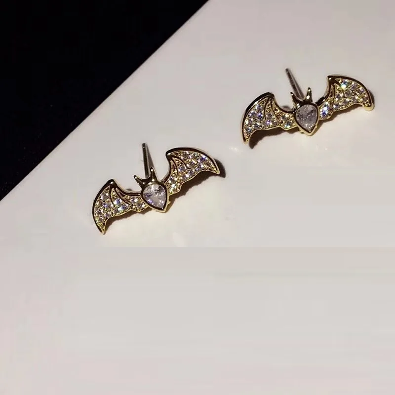 Женские серьги гвоздики из меди и циркония XF Cut простые в форме летучей мыши для