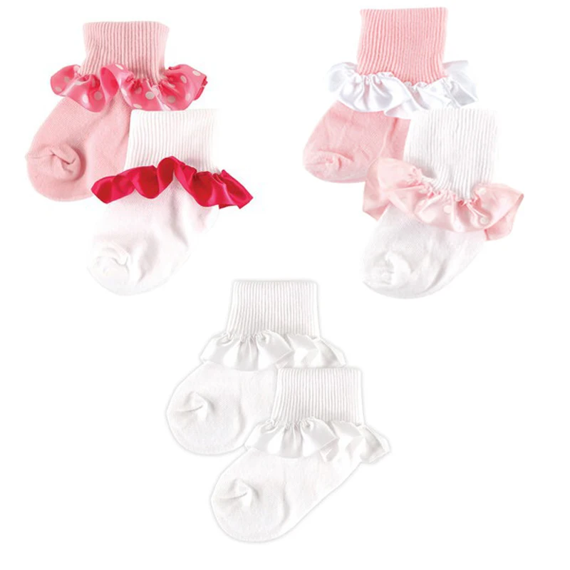 

Fashion 2 Pairs/lot Kids Girl Sock Pink Princess Ribbed Cuff Pattern Baby Girl Sock Baby Socks 0-36 M