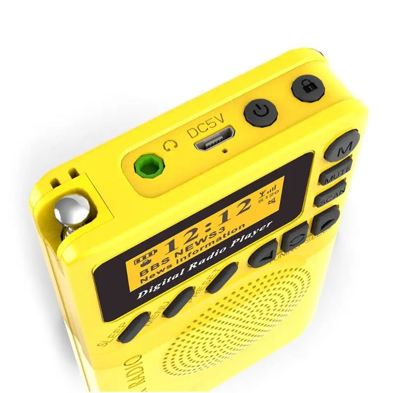 Yellow P9 Мини карманный DAB цифровой радио Воспроизведение FM цифровой демодулятор портативный MP3 плеер с ЖК-дисплеем экран мультимедийный плеер - Цвет: Yellow